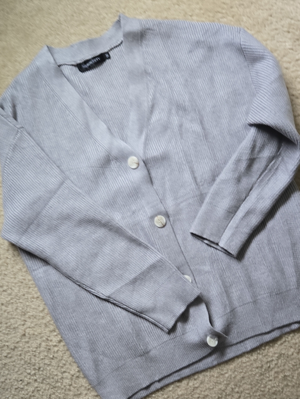 Light Gray Ribbed V-Neck Button Cardigan